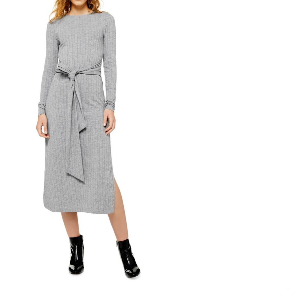 TOPSHOP tie waist long sleeve dress